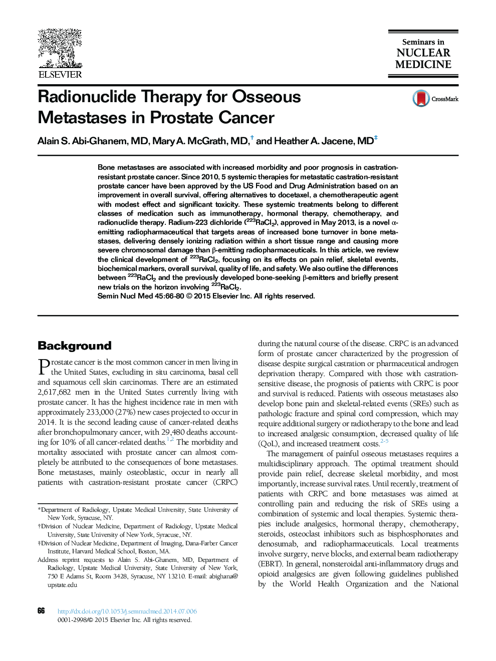 Radionuclide Therapy for Osseous Metastases in Prostate Cancer