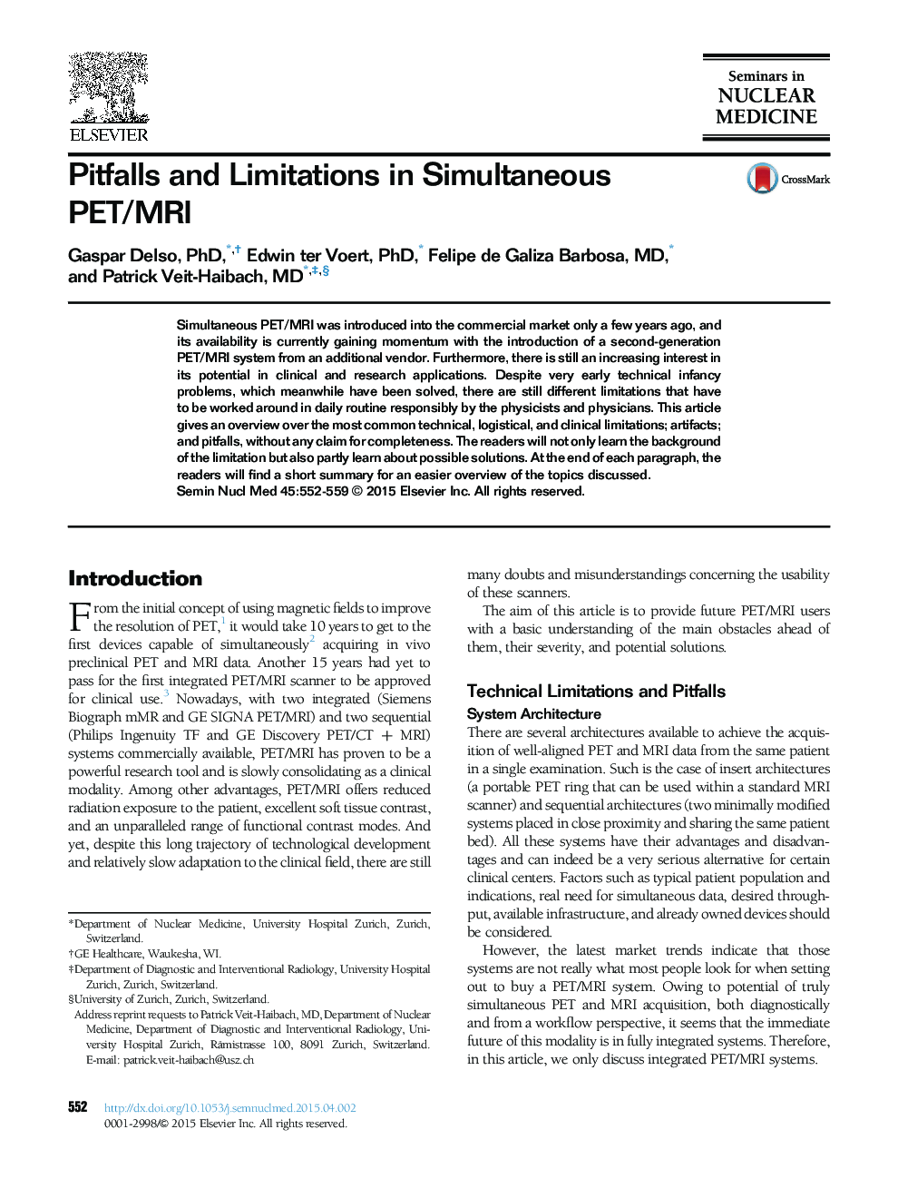 Pitfalls and Limitations in Simultaneous PET/MRI