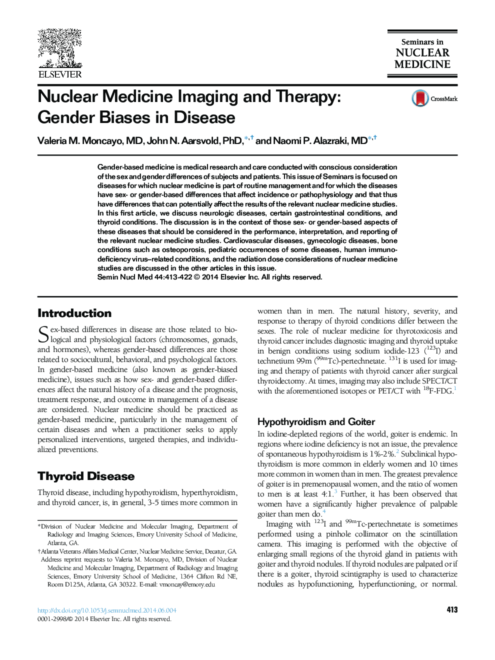 Nuclear Medicine Imaging and Therapy: Gender Biases in Disease