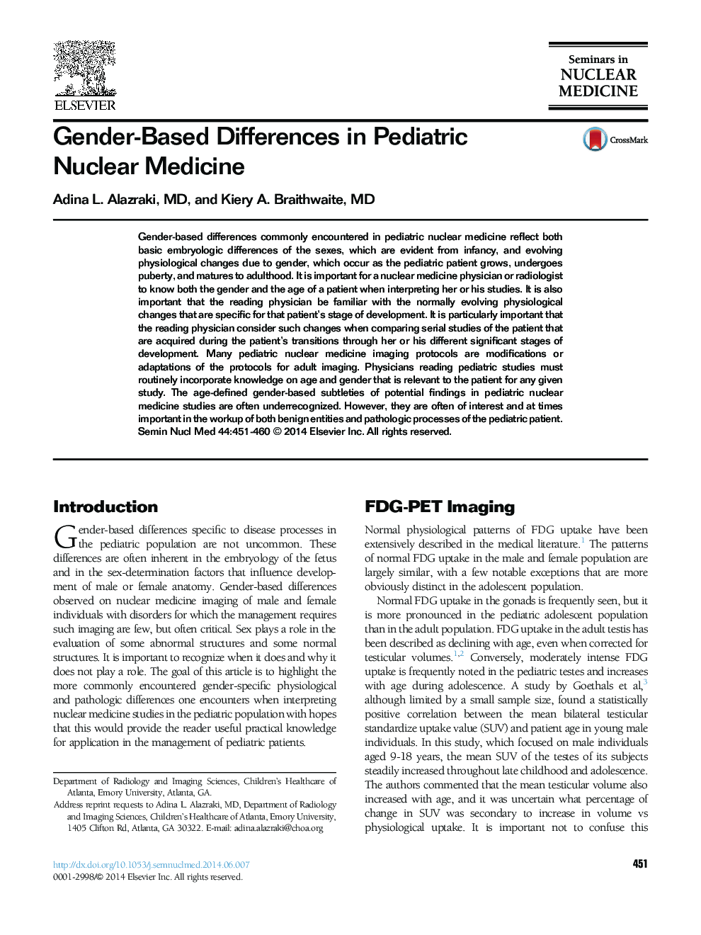 Gender-Based Differences in Pediatric Nuclear Medicine