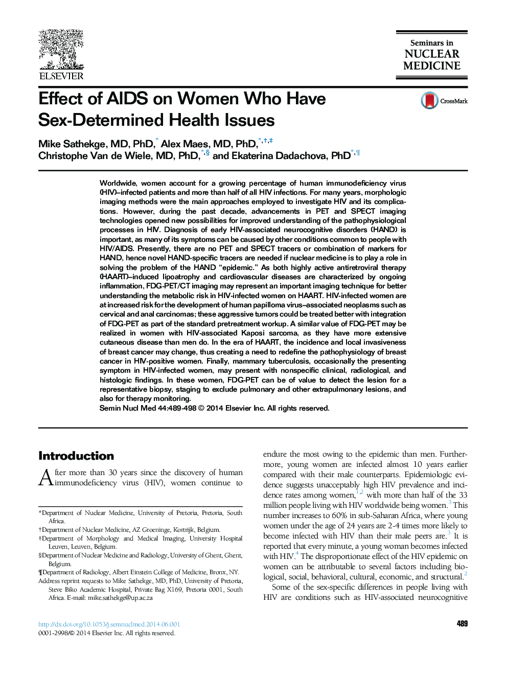 Effect of AIDS on Women Who Have Sex-Determined Health Issues