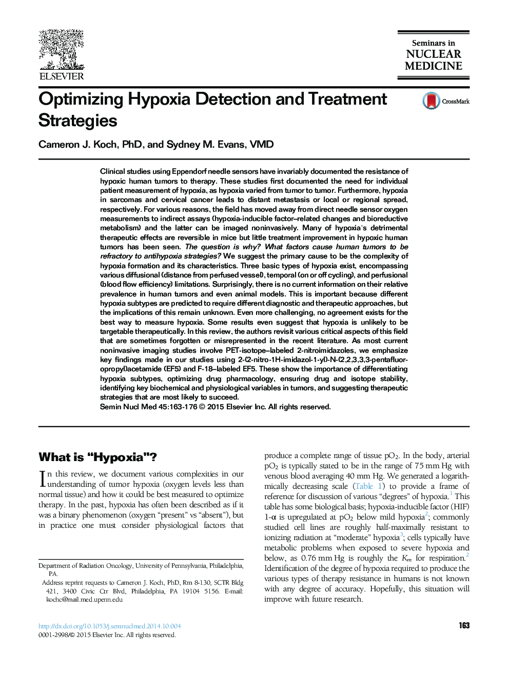 Optimizing Hypoxia Detection and Treatment Strategies