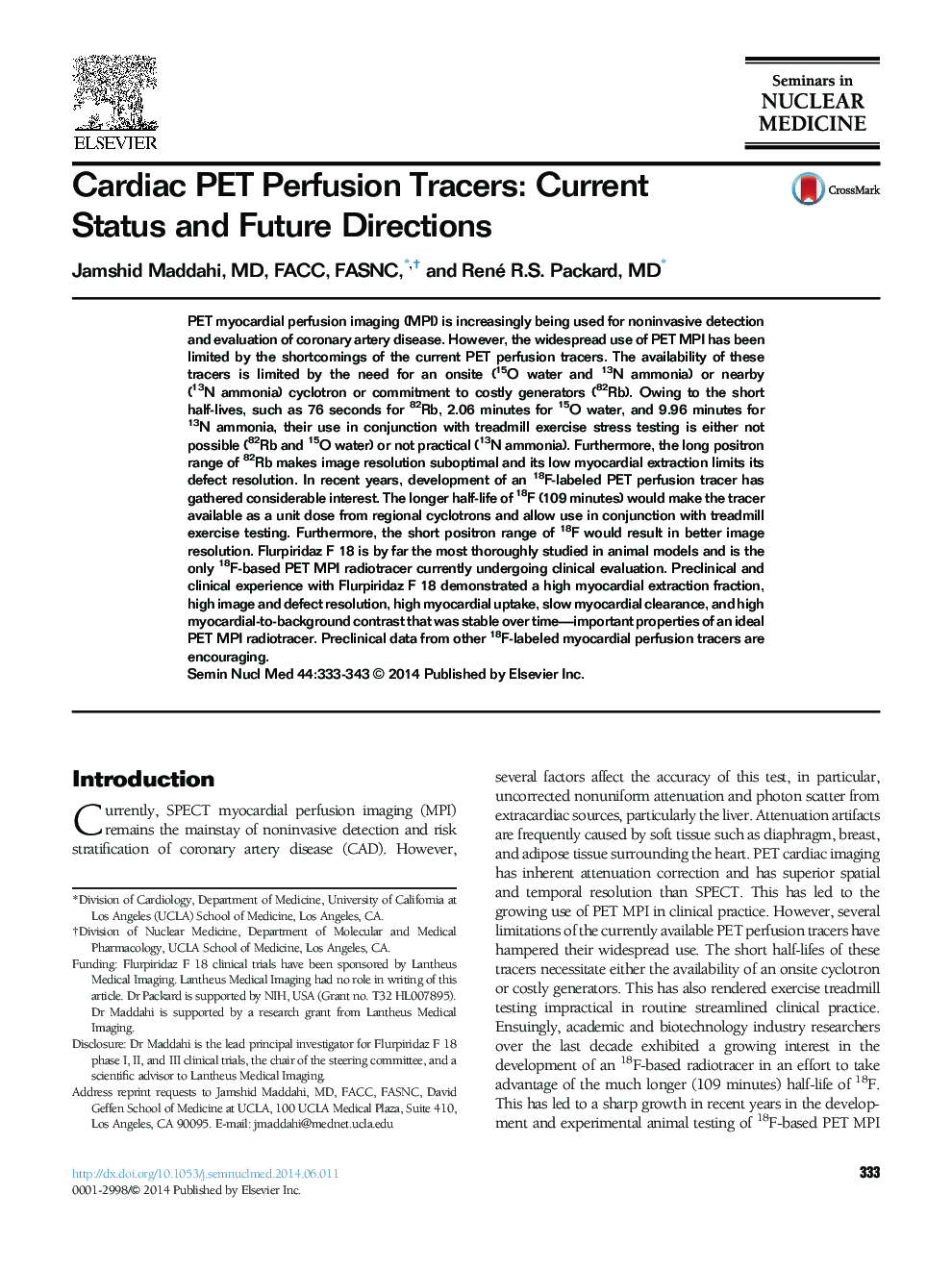 Cardiac PET Perfusion Tracers: Current Status and Future Directions 