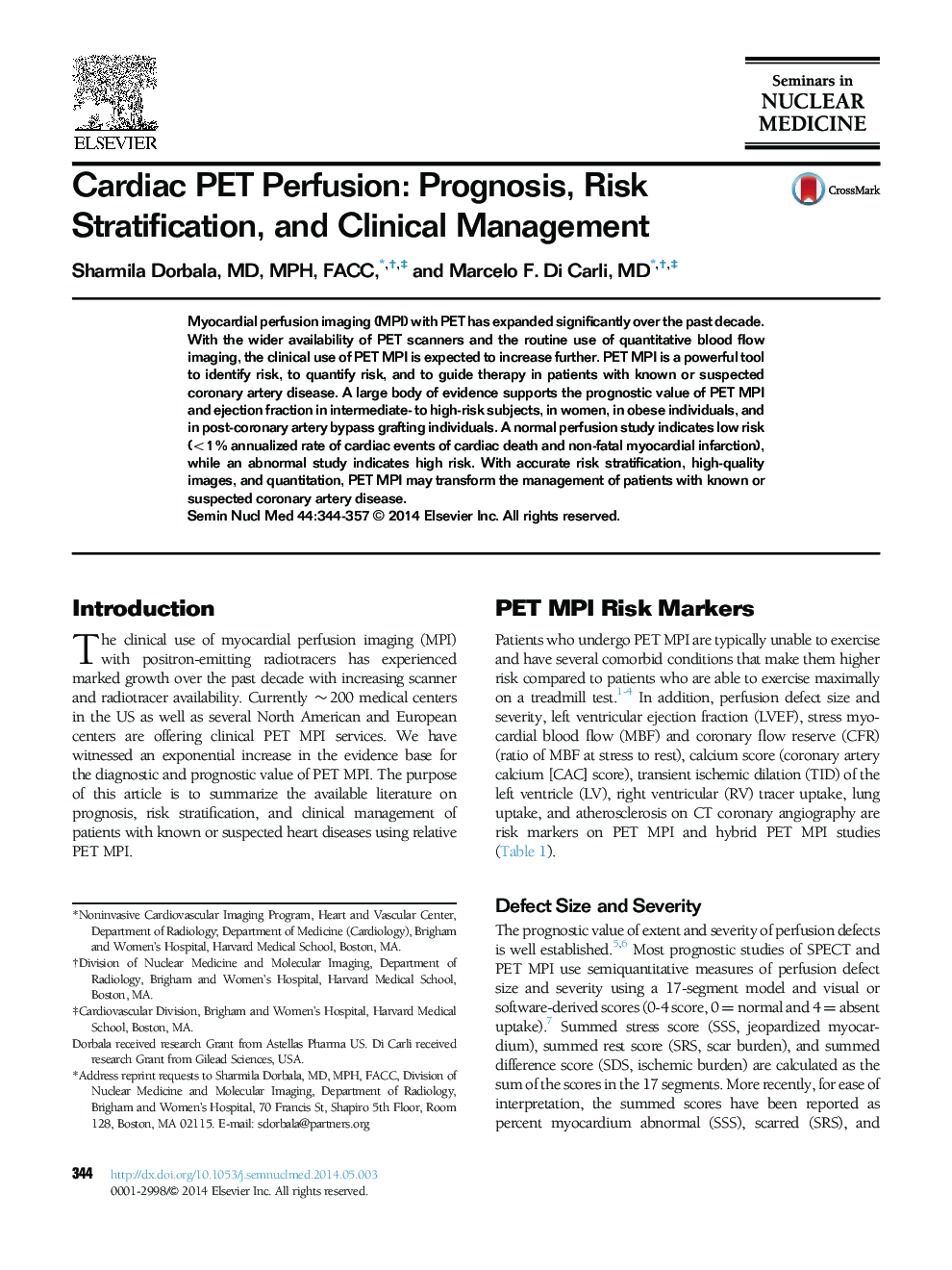 Cardiac PET Perfusion: Prognosis, Risk Stratification, and Clinical Management 