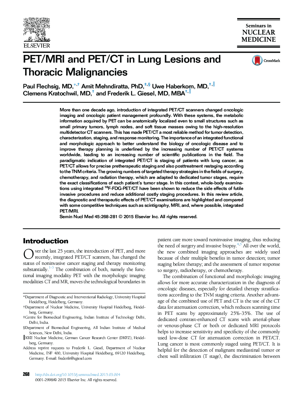 PET/MRI and PET/CT in Lung Lesions and Thoracic Malignancies