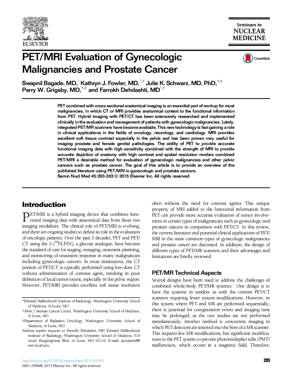 PET/MRI Evaluation of Gynecologic Malignancies and Prostate Cancer