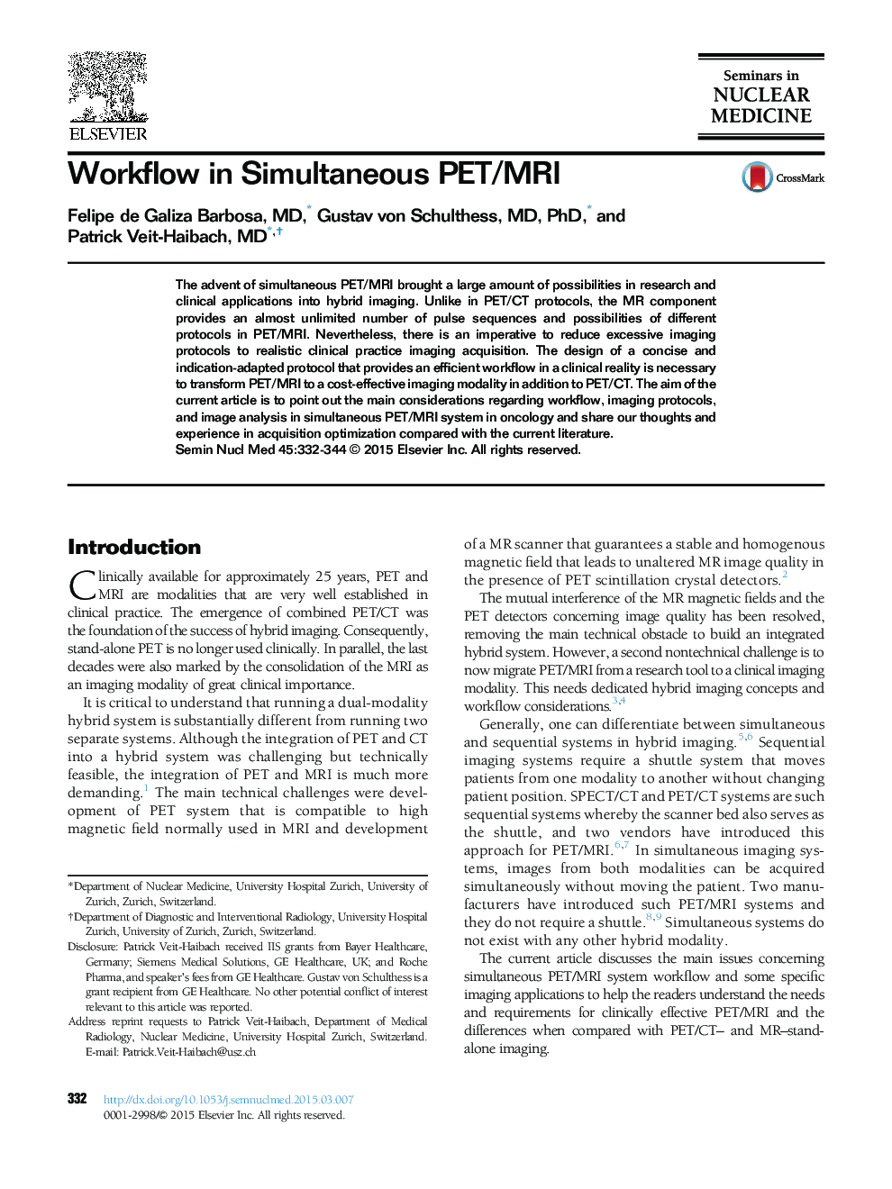 Workflow in Simultaneous PET/MRI 