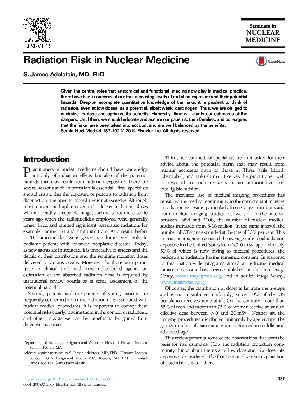 Radiation Risk in Nuclear Medicine