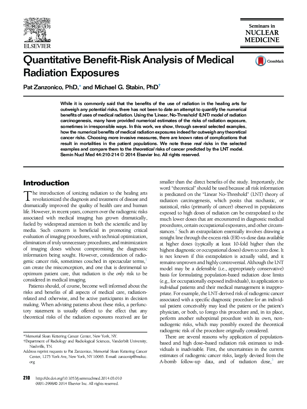 Quantitative Benefit-Risk Analysis of Medical Radiation Exposures