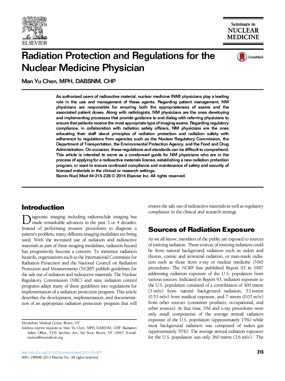 Radiation Protection and Regulations for the Nuclear Medicine Physician