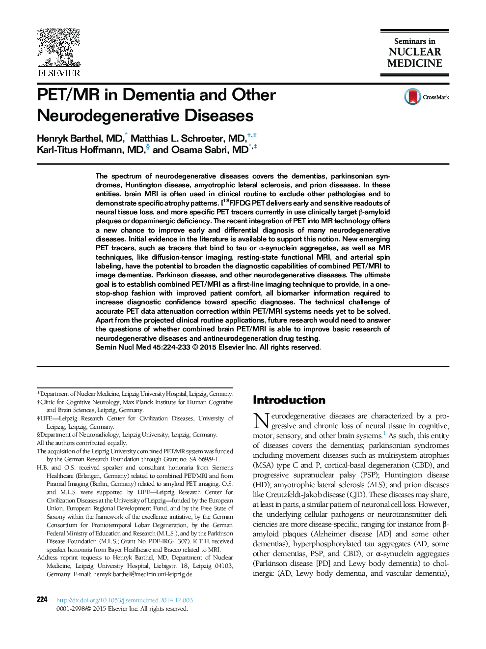 PET/MR in Dementia and Other Neurodegenerative Diseases 