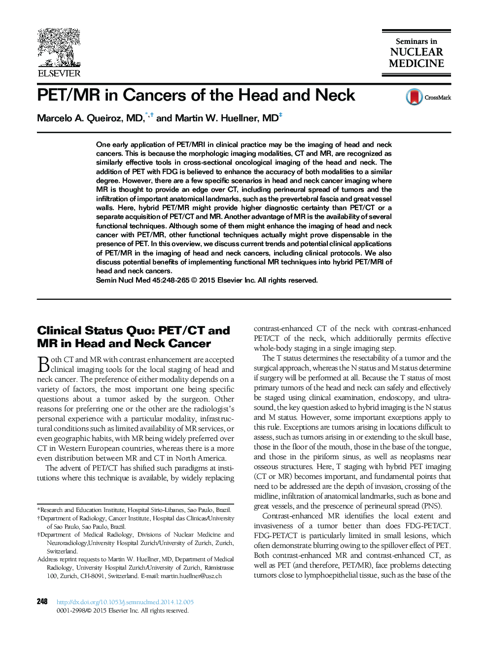 PET/MR in Cancers of the Head and Neck