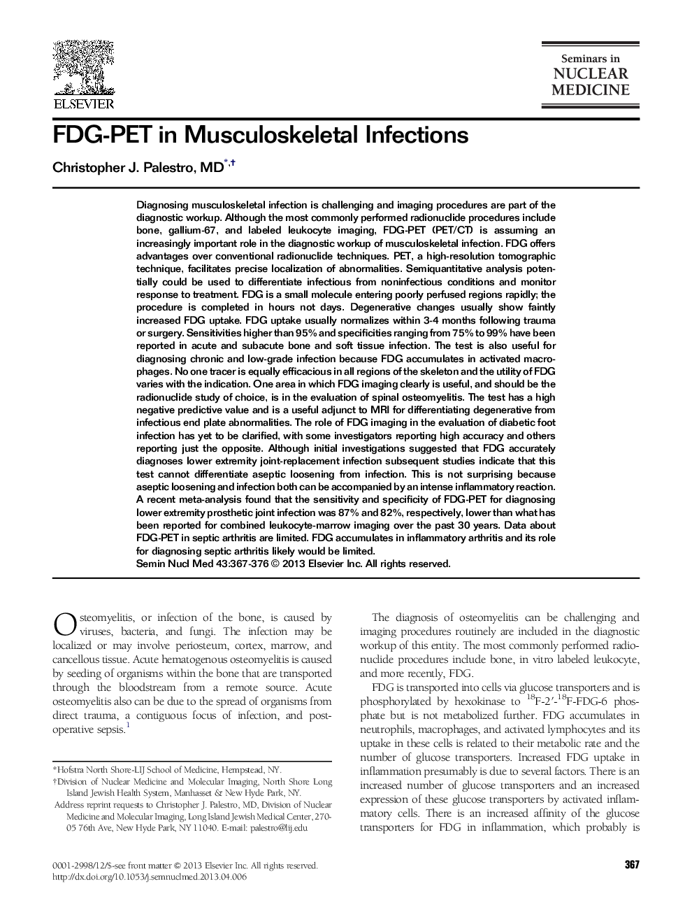 FDG-PET in Musculoskeletal Infections