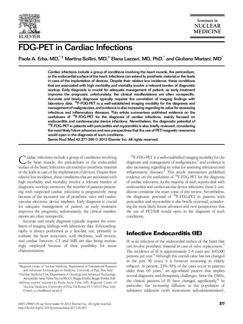 FDG-PET in Cardiac Infections