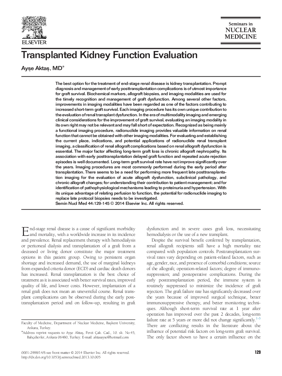 Transplanted Kidney Function Evaluation