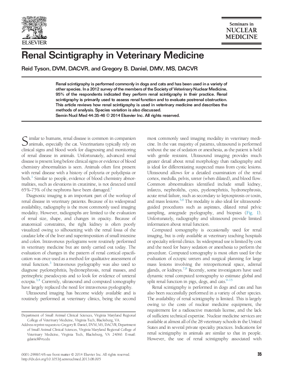 Renal Scintigraphy in Veterinary Medicine