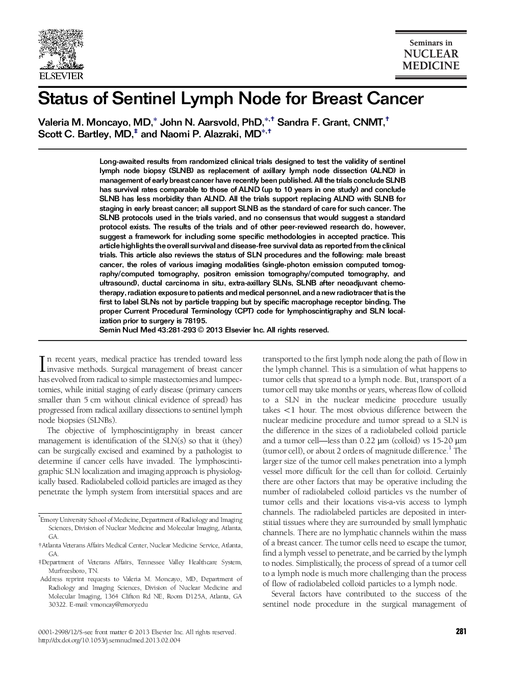 Status of Sentinel Lymph Node for Breast Cancer
