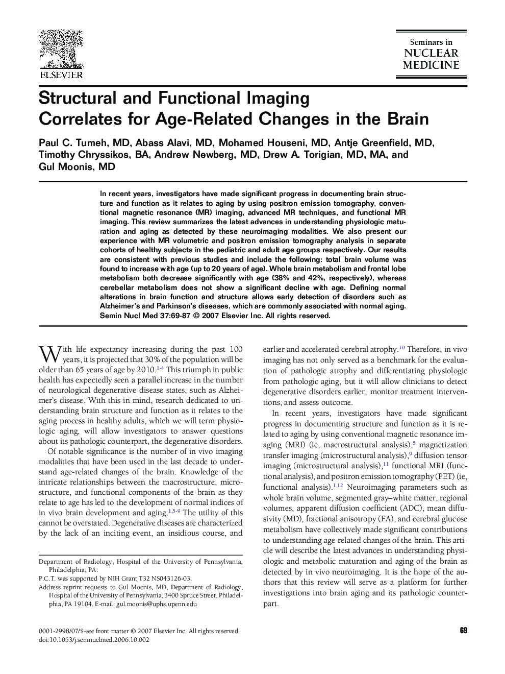 Structural and Functional Imaging Correlates for Age-Related Changes in the Brain 