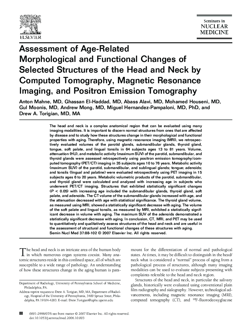Assessment of Age-Related Morphological and Functional Changes of Selected Structures of the Head and Neck by Computed Tomography, Magnetic Resonance Imaging, and Positron Emission Tomography