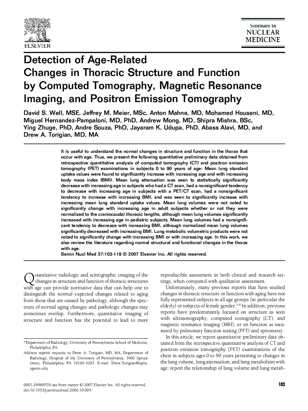 Detection of Age-Related Changes in Thoracic Structure and Function by Computed Tomography, Magnetic Resonance Imaging, and Positron Emission Tomography