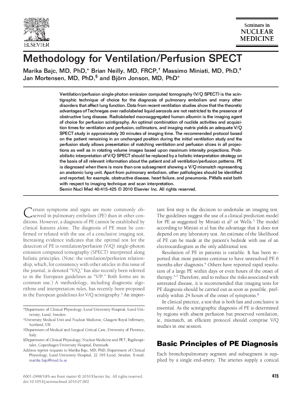 Methodology for Ventilation/Perfusion SPECT