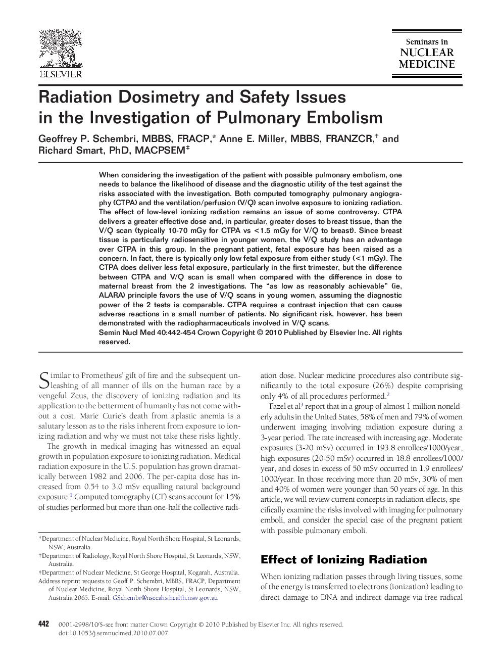 Radiation Dosimetry and Safety Issues in the Investigation of Pulmonary Embolism