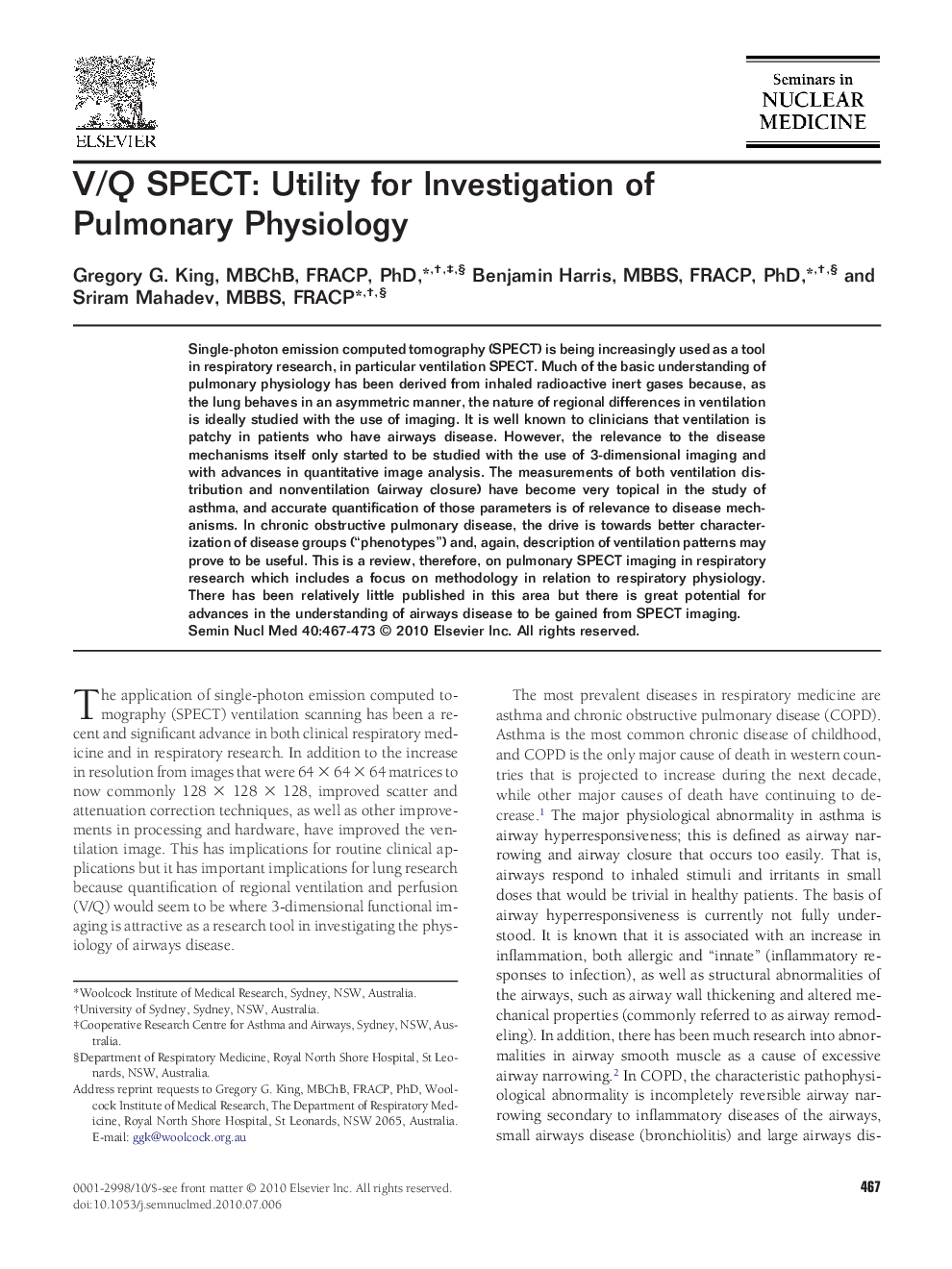 V/Q SPECT: Utility for Investigation of Pulmonary Physiology