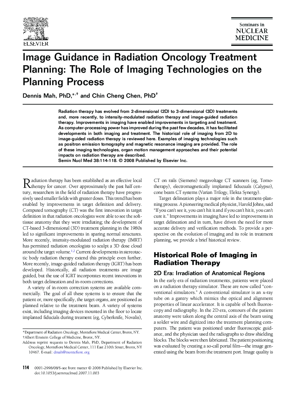 Image Guidance in Radiation Oncology Treatment Planning: The Role of Imaging Technologies on the Planning Process