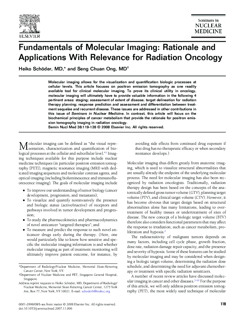 Fundamentals of Molecular Imaging: Rationale and Applications With Relevance for Radiation Oncology