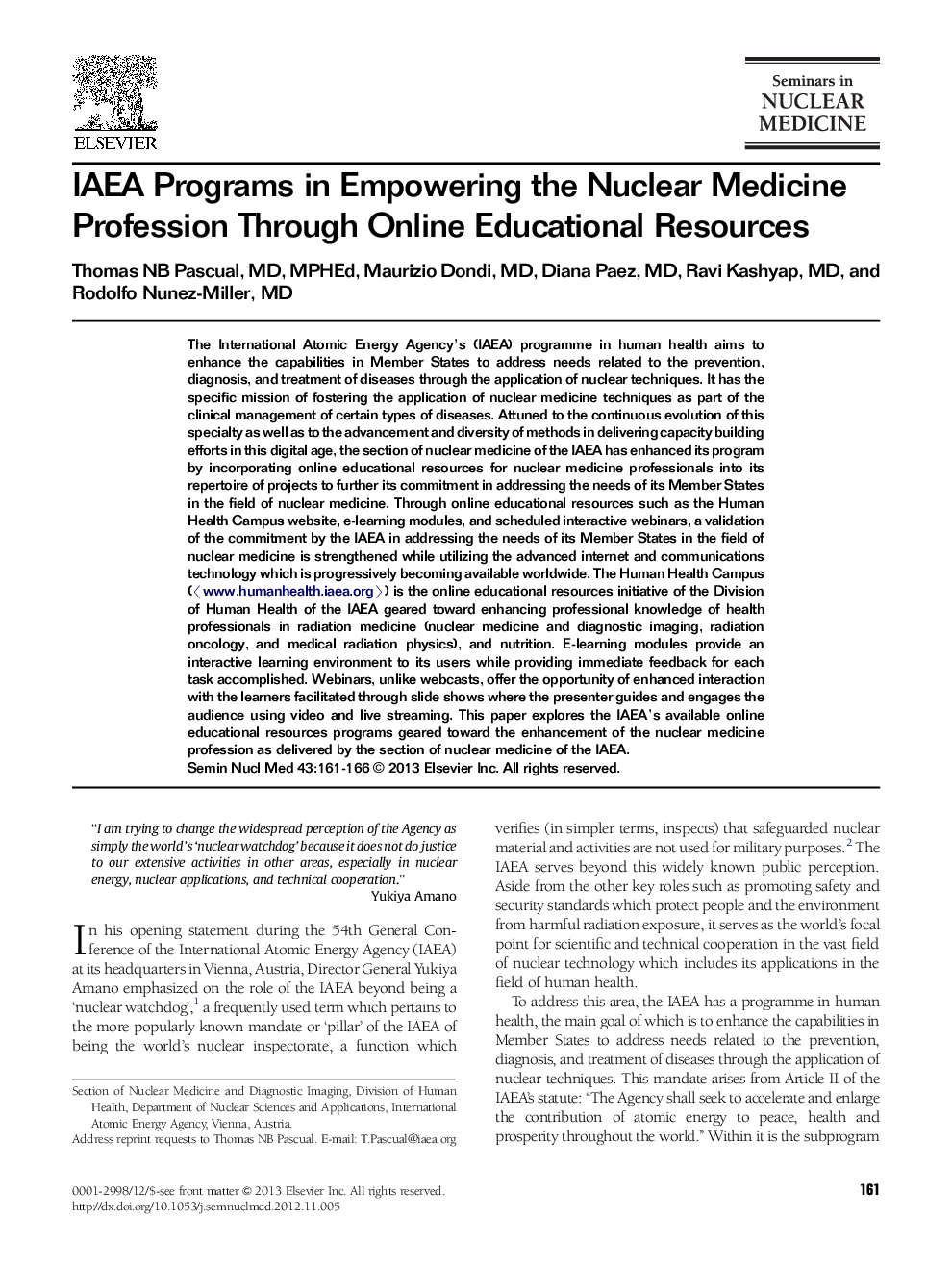 IAEA Programs in Empowering the Nuclear Medicine Profession Through Online Educational Resources