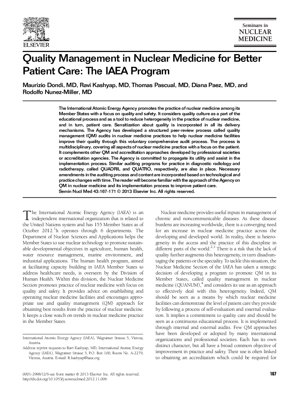 Quality Management in Nuclear Medicine for Better Patient Care: The IAEA Program