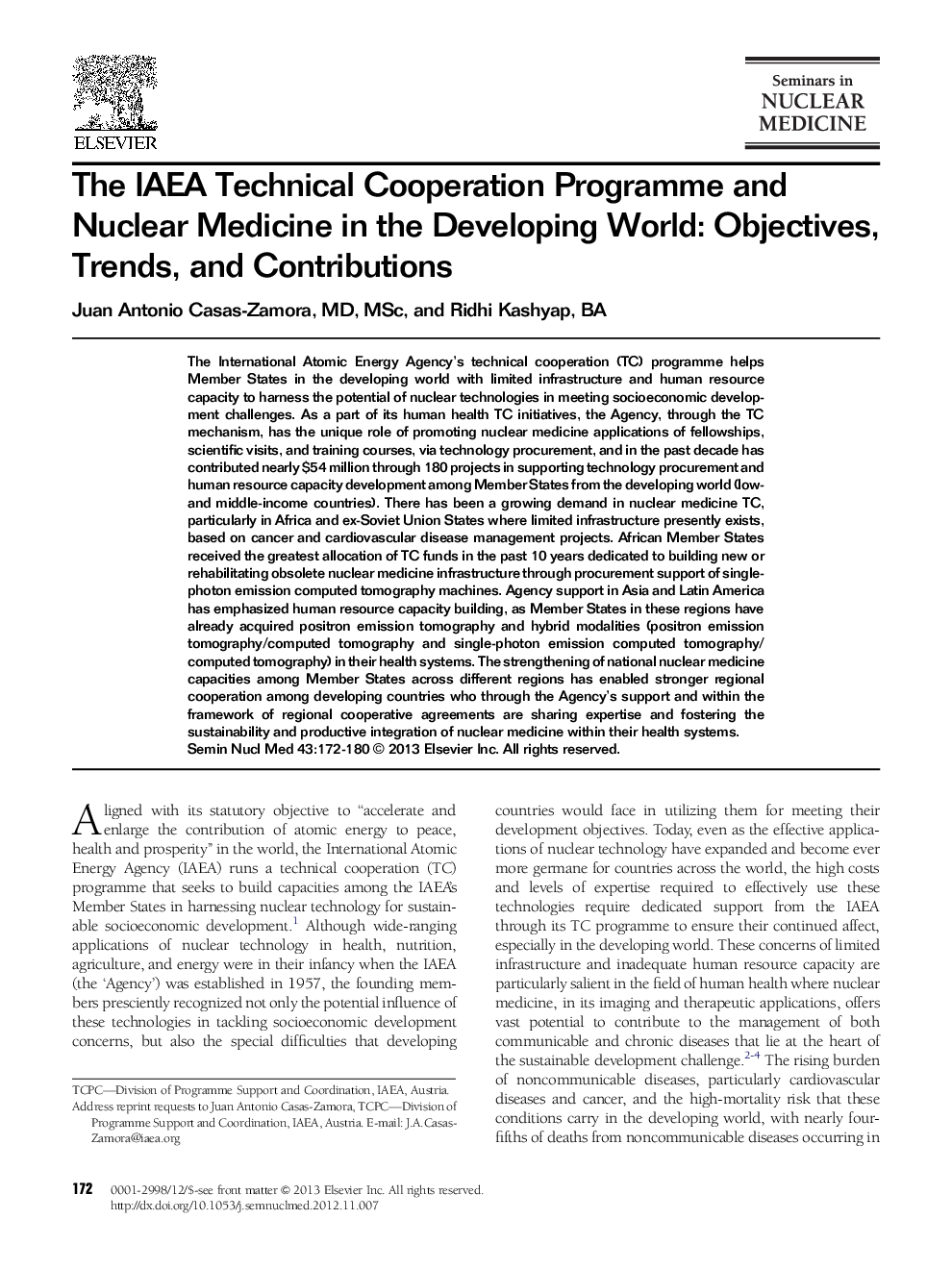 The IAEA Technical Cooperation Programme and Nuclear Medicine in the Developing World: Objectives, Trends, and Contributions