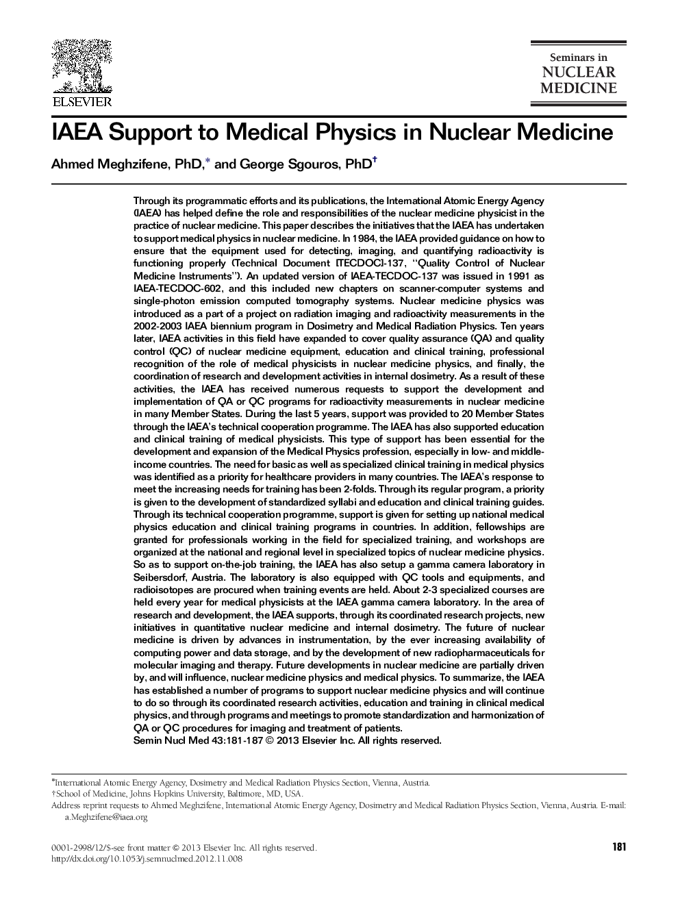 IAEA Support to Medical Physics in Nuclear Medicine