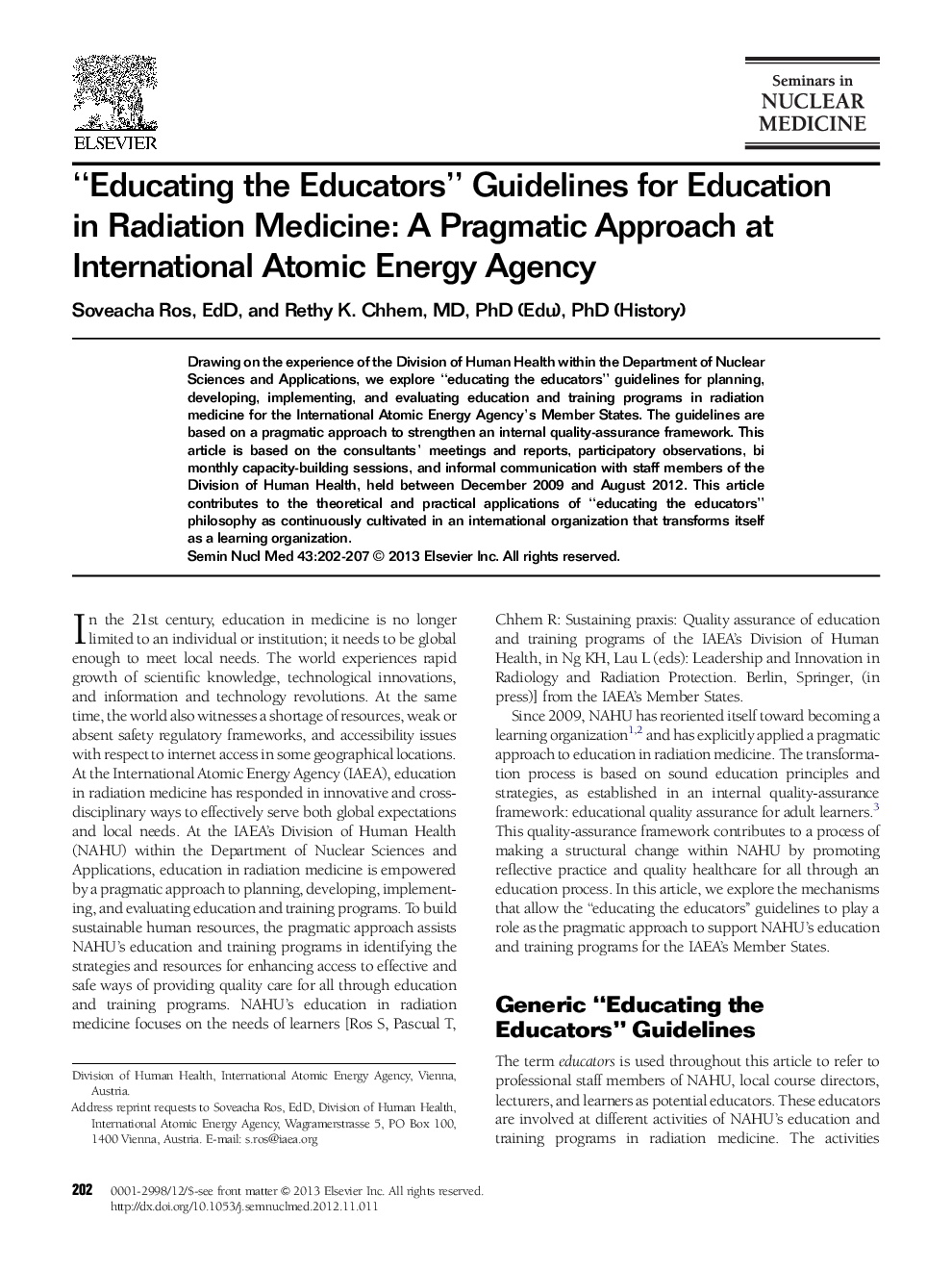 “Educating the Educators” Guidelines for Education in Radiation Medicine: A Pragmatic Approach at International Atomic Energy Agency