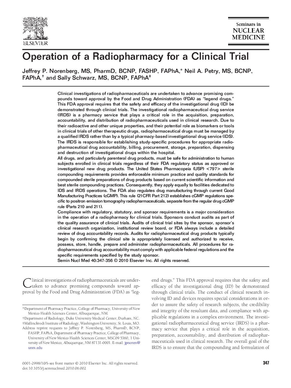 Operation of a Radiopharmacy for a Clinical Trial