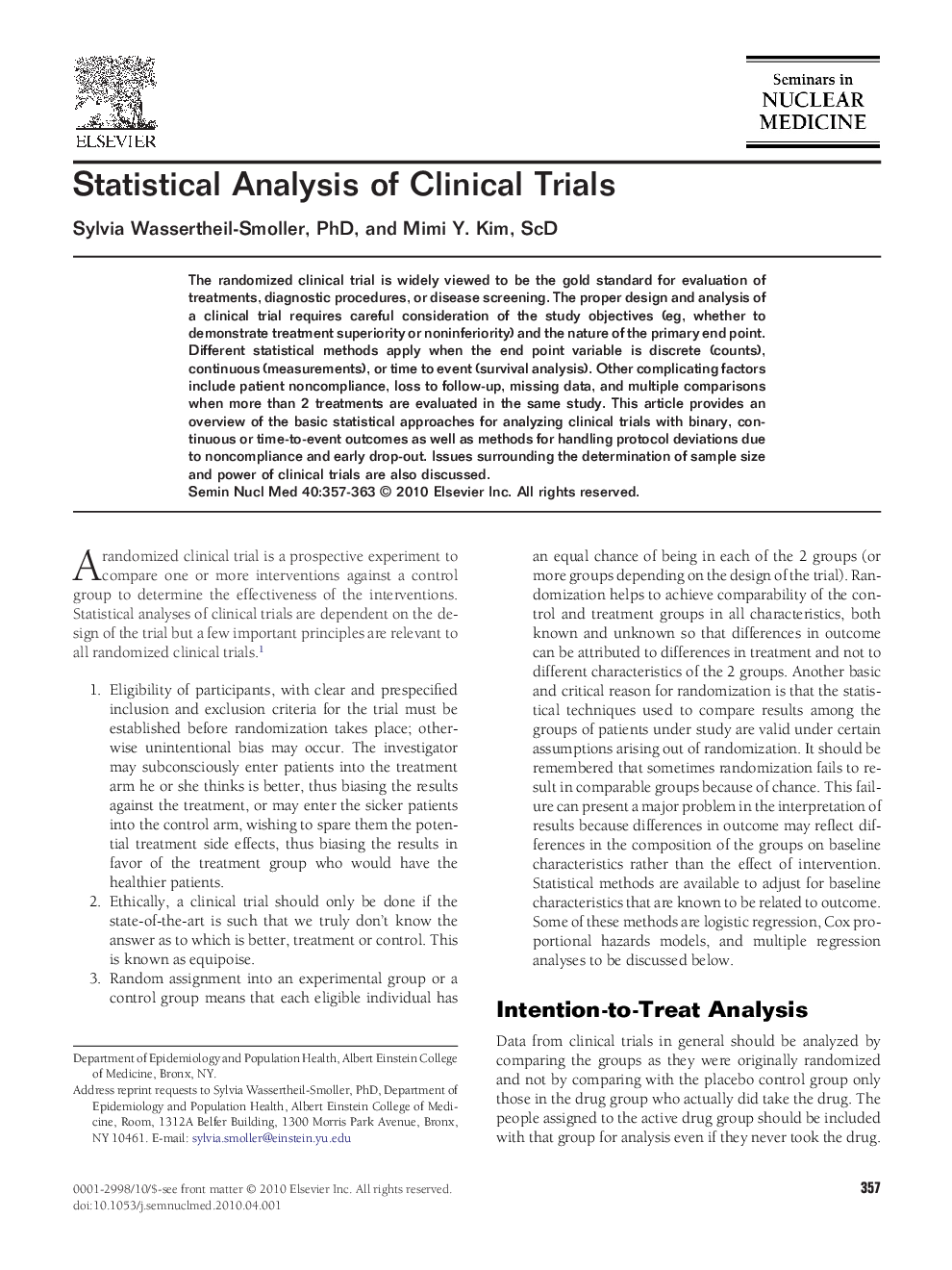 Statistical Analysis of Clinical Trials