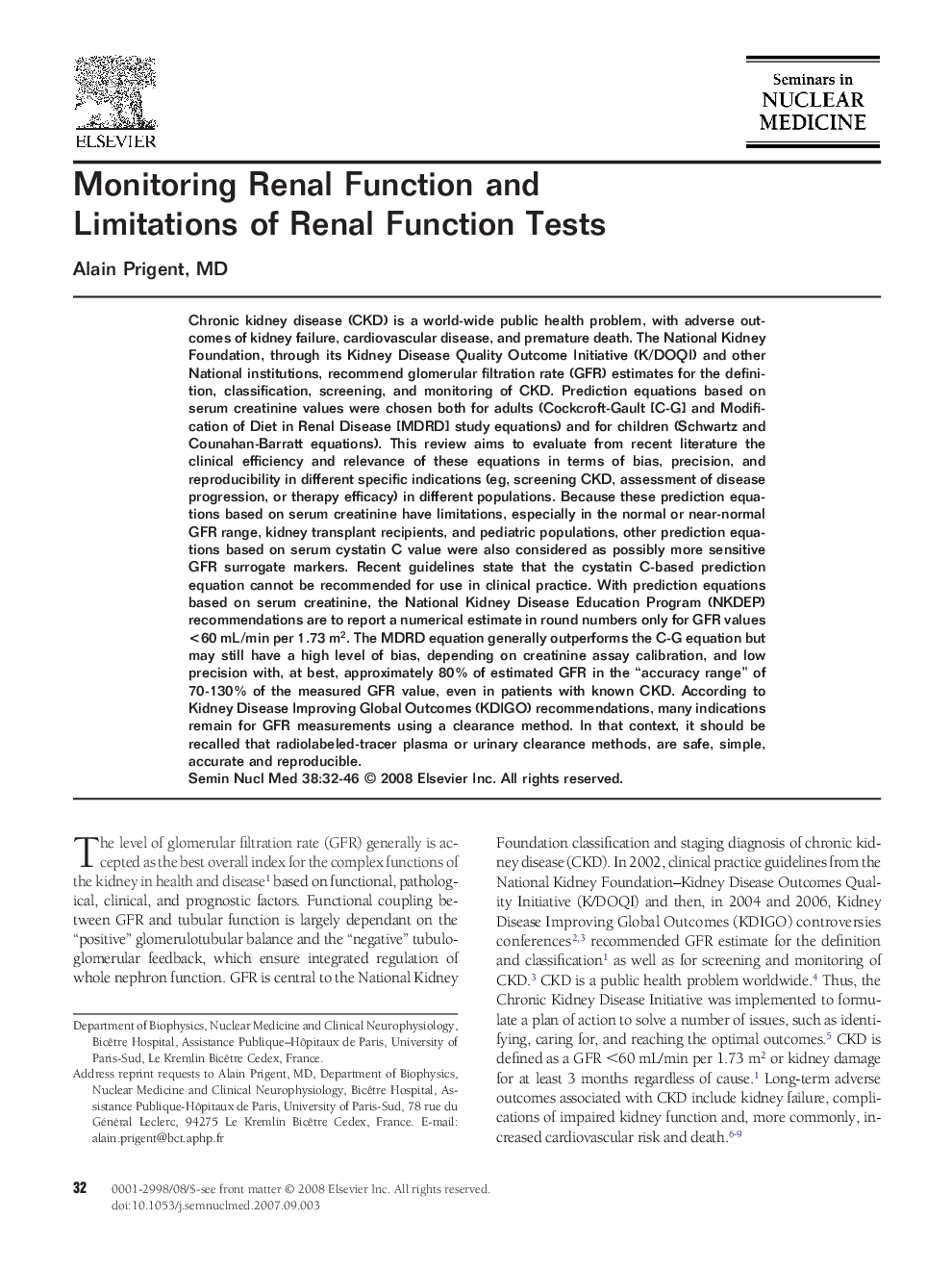 Monitoring Renal Function and Limitations of Renal Function Tests