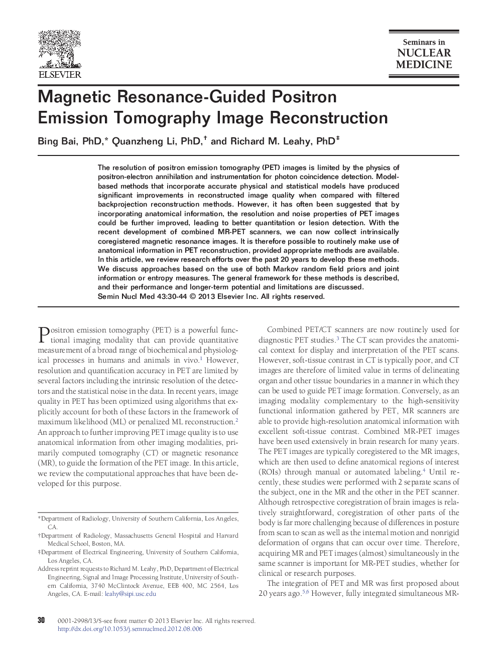 Magnetic Resonance-Guided Positron Emission Tomography Image Reconstruction