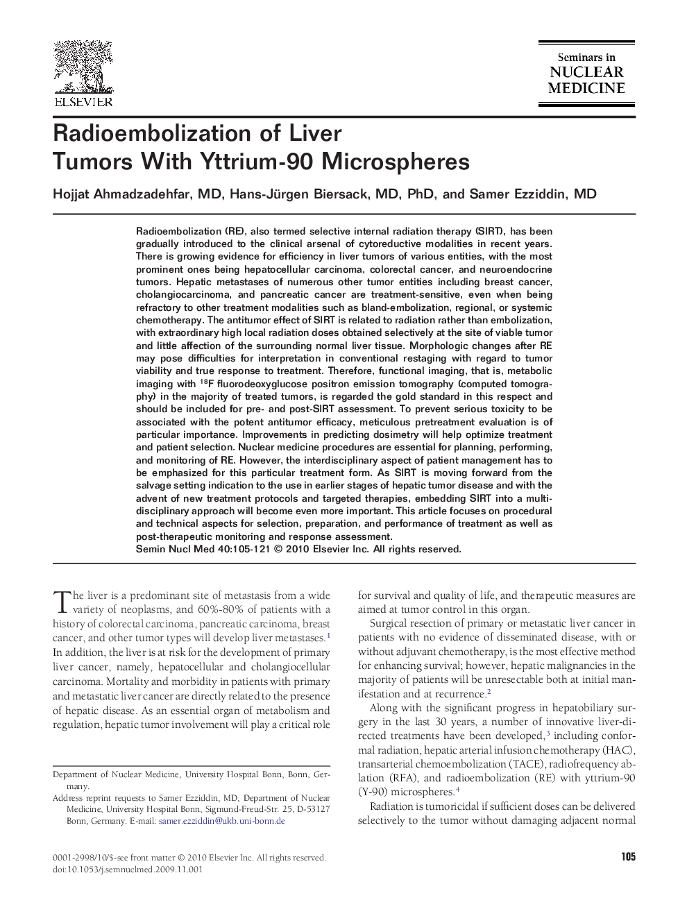 Radioembolization of Liver Tumors With Yttrium-90 Microspheres