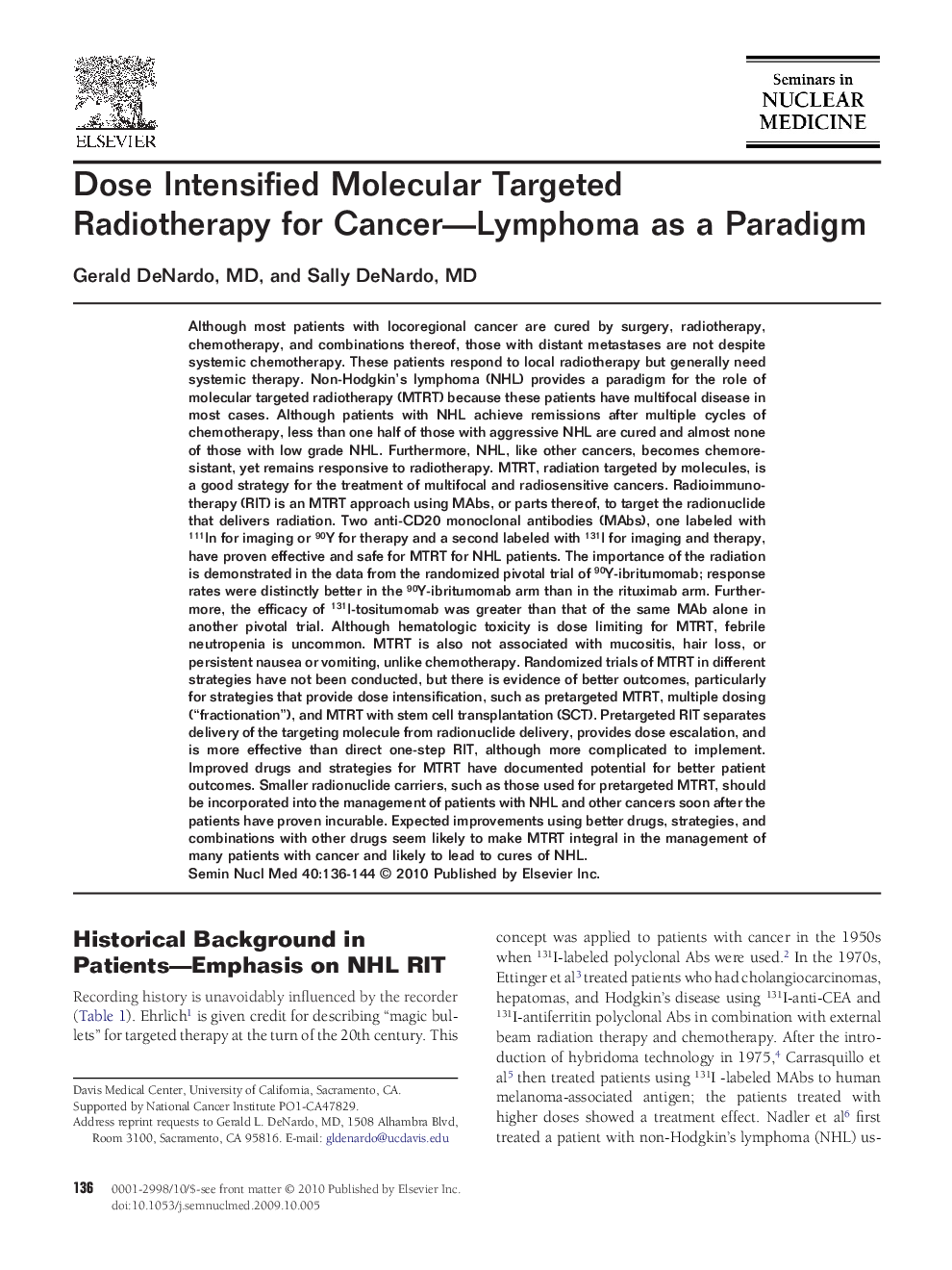 Dose Intensified Molecular Targeted Radiotherapy for Cancer—Lymphoma as a Paradigm 