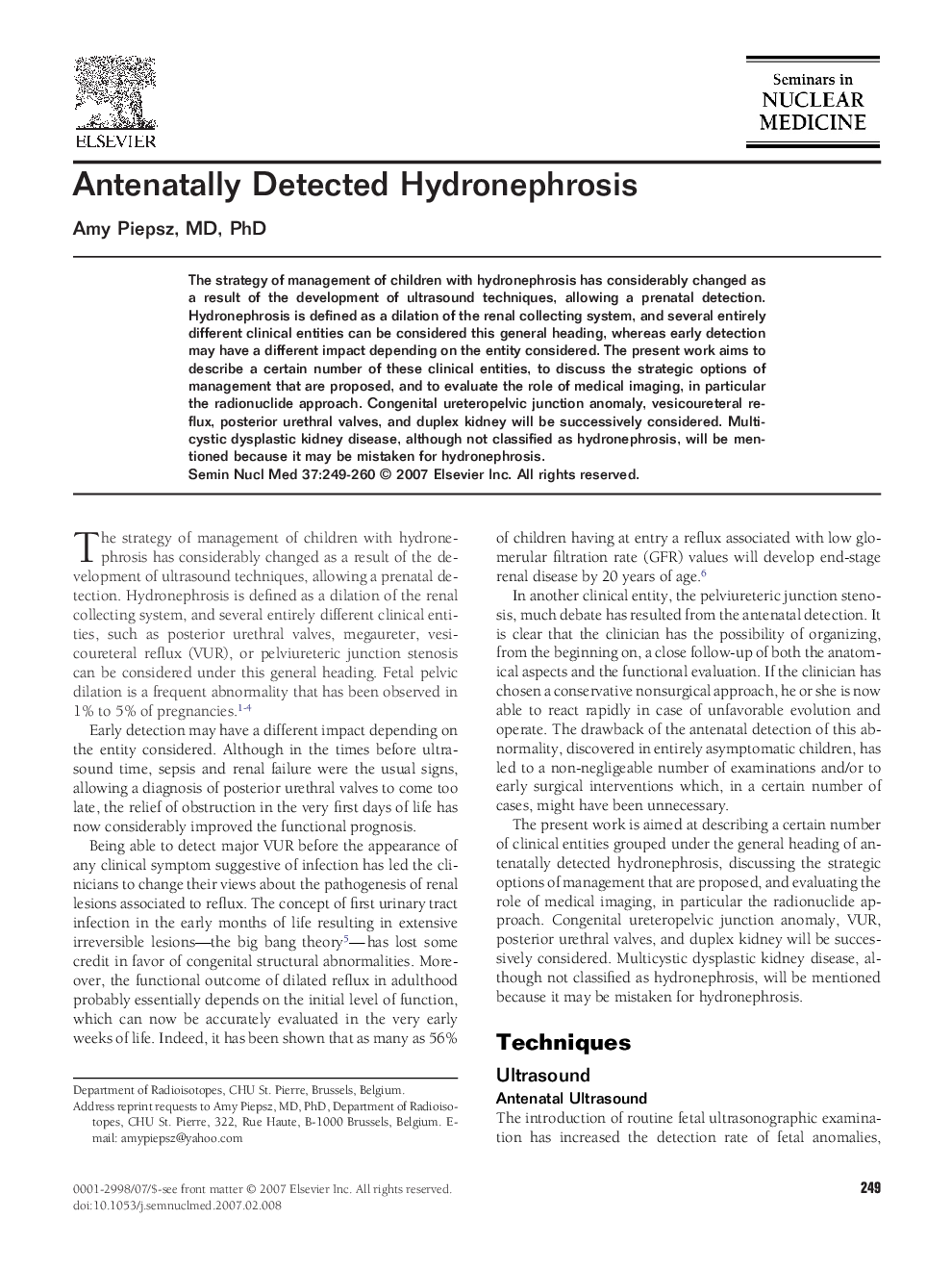 Antenatally Detected Hydronephrosis