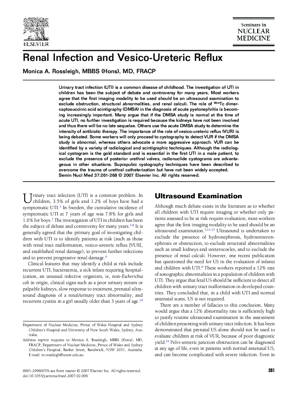 Renal Infection and Vesico-Ureteric Reflux