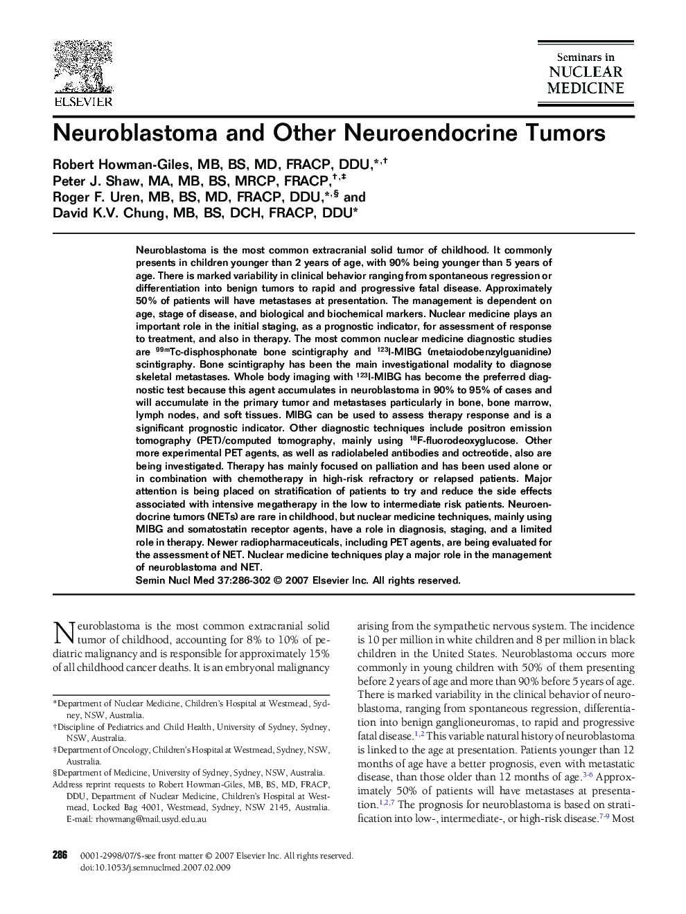 Neuroblastoma and Other Neuroendocrine Tumors