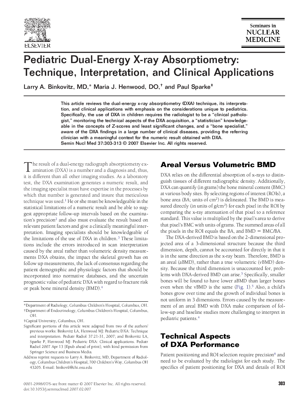 Pediatric Dual-Energy X-ray Absorptiometry: Technique, Interpretation, and Clinical Applications 