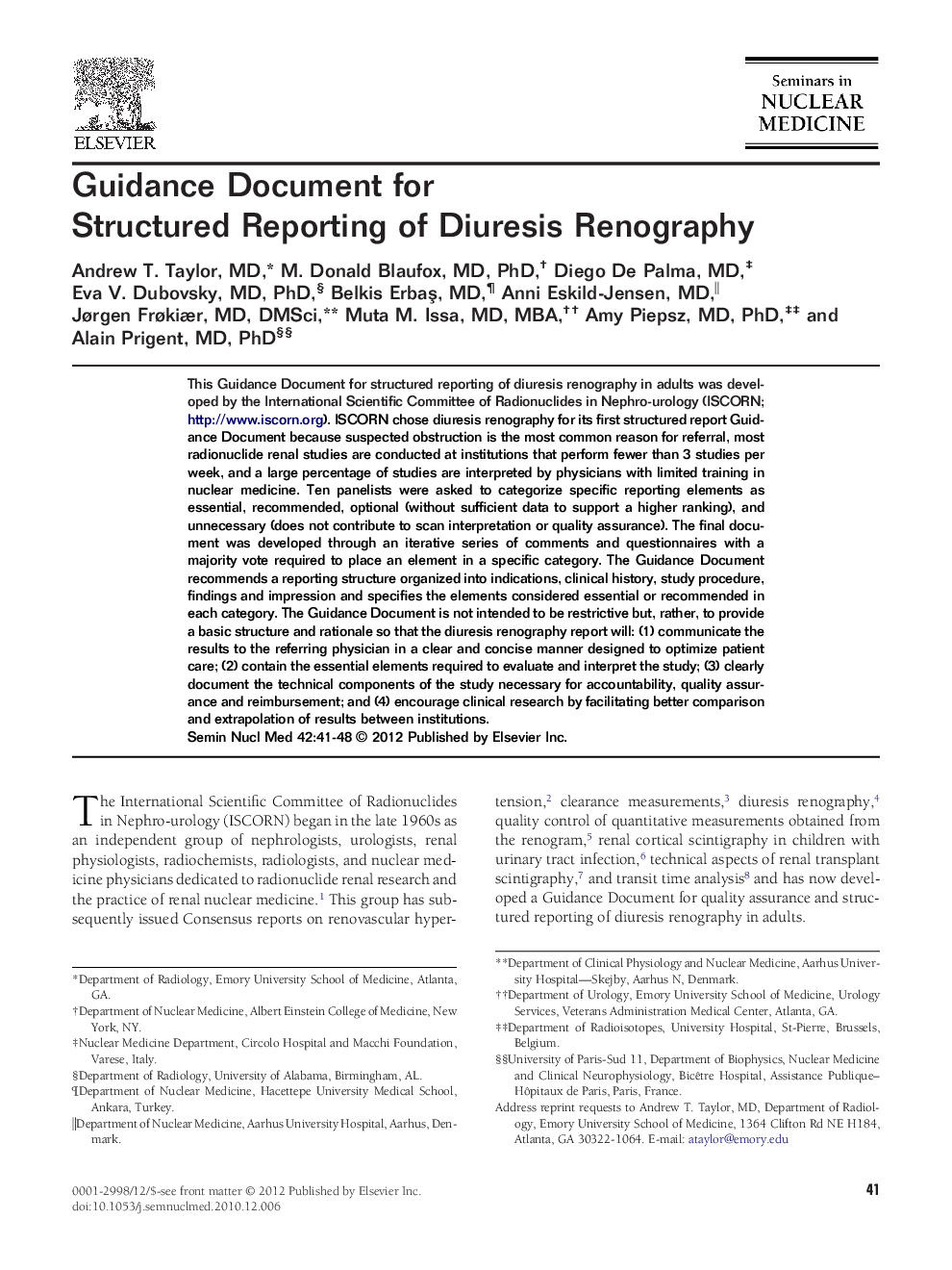 Guidance Document for Structured Reporting of Diuresis Renography