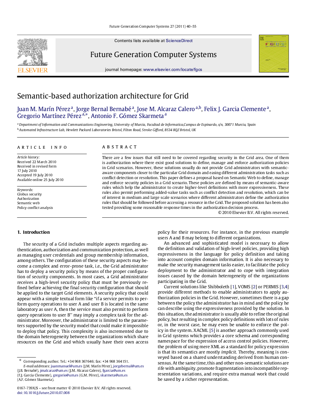 Semantic-based authorization architecture for Grid