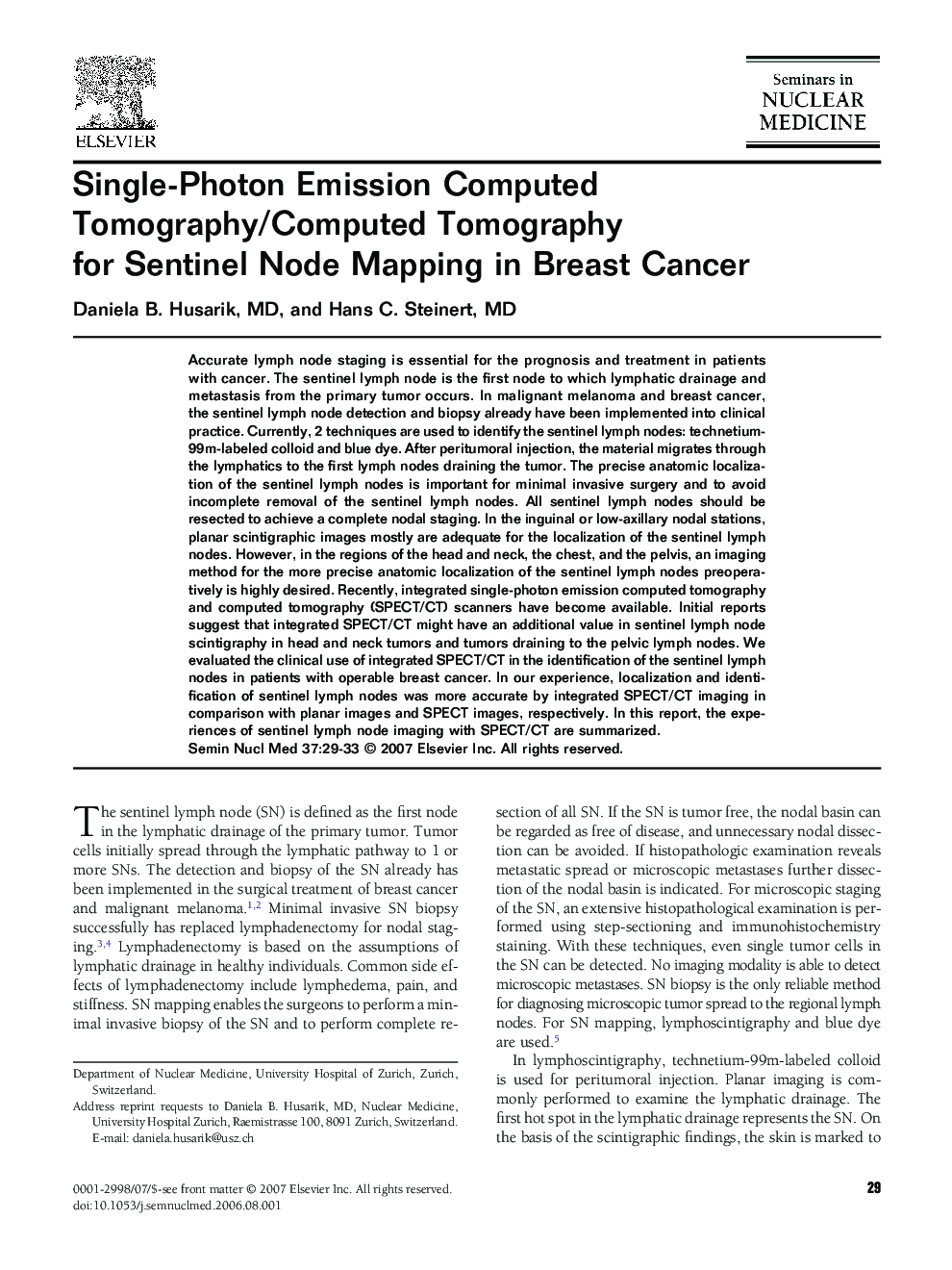 Single-Photon Emission Computed Tomography/Computed Tomographyfor Sentinel Node Mapping in Breast Cancer