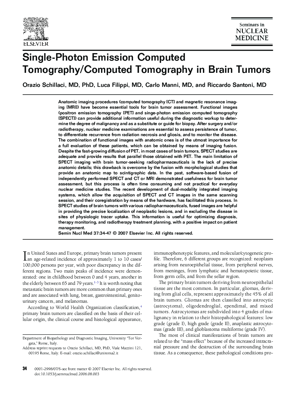 Single-Photon Emission Computed Tomography/Computed Tomography in Brain Tumors