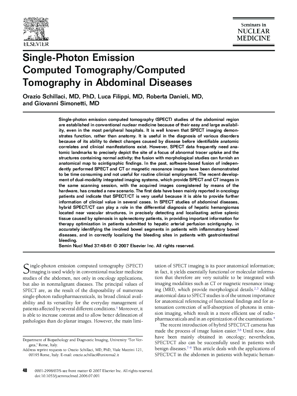 Single-Photon Emission Computed Tomography/Computed Tomography in Abdominal Diseases