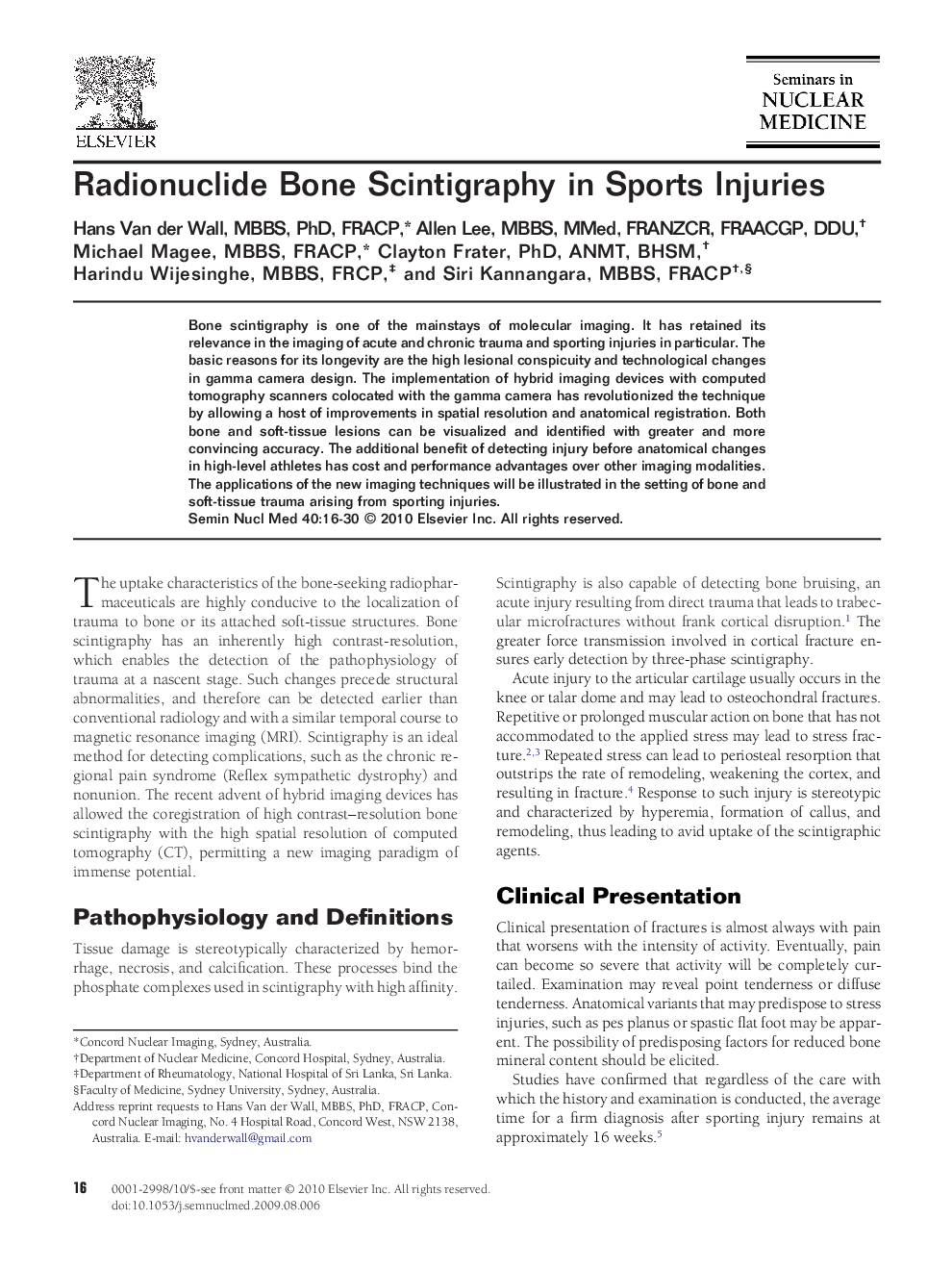 Radionuclide Bone Scintigraphy in Sports Injuries